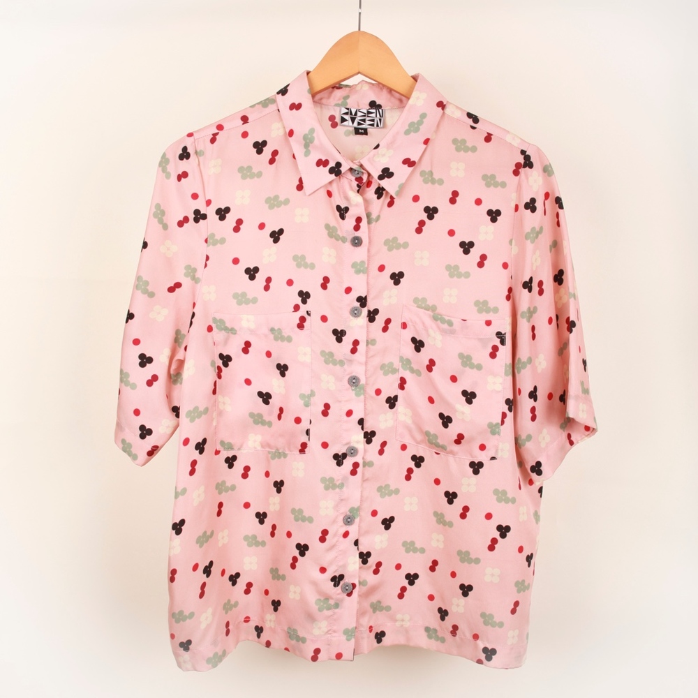 Dusen Dusen Silk Pink Five Dot Collared S/S Shirt - Picture 2 of 6